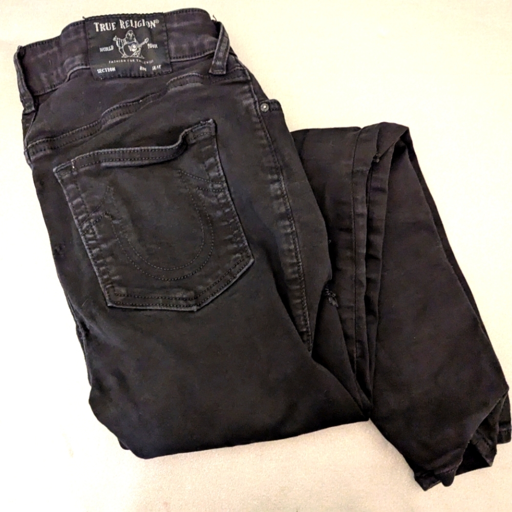 True Religion Black Distressed Skinny Jeans Mid Rise Curvy Women's Size 28